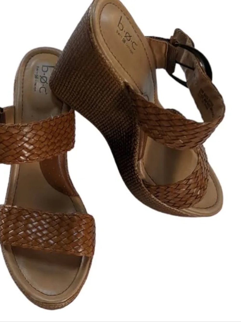 b.o.c. Brown Woven Double-Strap Wedge Sandals with Buckle